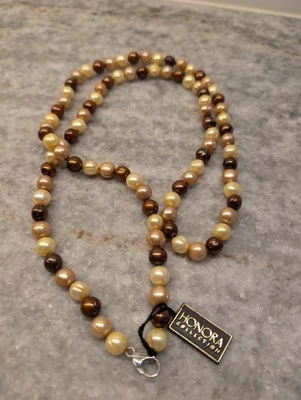 Honora Baroque Shades Of Brown, Peach, Beige 16” Sterling Silver Clasp Necklace - Image 1 of 4