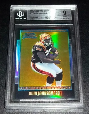 (#/99) BGS 9 Mint Rc GOLD Refractors Rudi Johnson Rookie 2001 Bowman Chrome #173 - Image 1 of 4