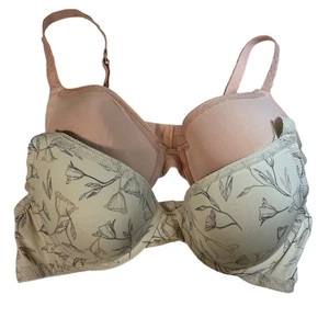 Lote de 2 sujetadores Anne Klein talla 38C beige nude floral con aros ribete de encaje - Imagen 1 de 10