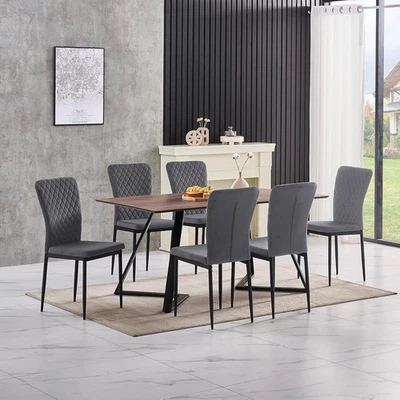 Modern Velvet Dining Table & 6 Chairs Set, Oak 150x80x75cm, Grey Comfort - Image 1 of 4