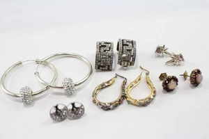 Sterling Silver Earrings Hoops Stone Set Cluster Tree x 6 (20g) - Picture 1 of 5