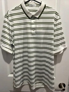 Neu mit Etikett Ashworth Golf Poloshirt Größe L Ashworth weiß mit pestogrünen Streifen - Bild 1 von 10