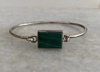 Brazalete Brazalete Vintage Plata de Ley y Malaquita Hecho a Mano en México Foto 1 de 4
