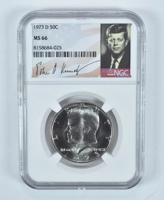 Medio dólar Kennedy 1973-D MS66 NGC etiqueta especial *0962 Foto 1 de 4
