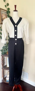 My Kinda Gal Jumpsuit Vintage 80s Black and White Button Up sz S - Picture 1 of 11