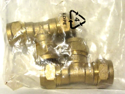 pack of 2 X compression equal tee brass 15mm - Image 1 of 2