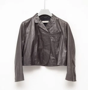 Blazer chaqueta corta gris claro 100 % cuero Prada para mujer talla IT 44 US 8 - Imagen 1 de 11