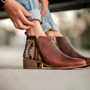 Inkkas Brown Leather Southwest Western Bootie EUC Size 7 - Picture 1 of 9