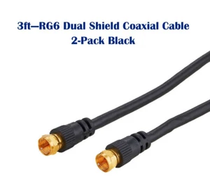 2-Pack -3ft Black RG6 Coax Cable Dual Shield for TV Antenna Satellite Dish DVD - Picture 1 of 8