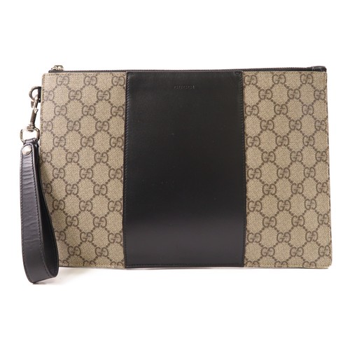 Borsa pochette Gucci GG SHW 495017 KGDHN tela rivestita in PVC nero beige