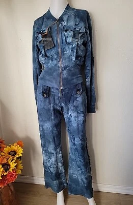 Vintage Gold Hawk Tie Dye Sweatsuit Blue Flare Leg Zip Up Small New $235 - Изображение 1 из 4