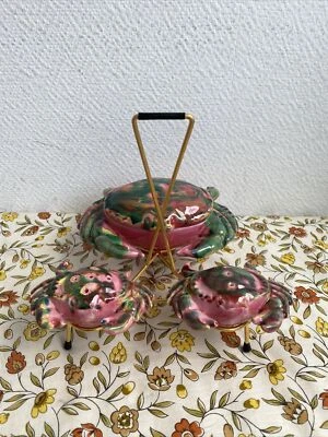 Ancien Set Sel Poivre Moutarde Forme Crabe Présentoir Rétro Année 50  - Photo 1/4