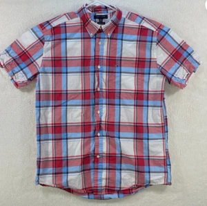 Tommy Hilfiger Mens Plaid Button Up Short Sleeve Shirt (RED/BLUE/WHITE L)NWOT - Picture 1 of 4