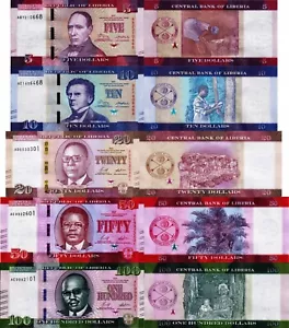 LIBERIA - Lotto 5 banconote 5/10/20/50/100 dollars FDS - UNC - Picture 1 of 1