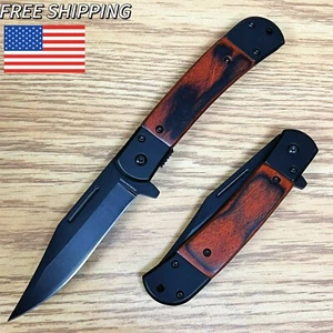 8.5" Wood Red Tactical Black Spring Assist Folding Pocket Knife Collectible EDC - Picture 1 of 6
