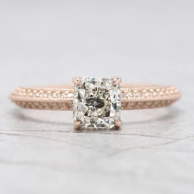 1.03 Ct Radiant Salt And Pepper Diamond Ring 14K Rose Gold Engagement Gift Ring - Image 1 of 4