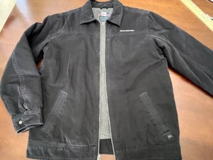 Y2K Skater Quiksilver Jean Canvas Jacket Sherpa Zip Black Chino Boys Size 20 XL - Picture 1 of 9