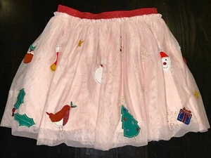 Mini Boden Festive Appliqué Tulle Skirt Christmas Pink Sz 9-10 Scent Free - Picture 1 of 4