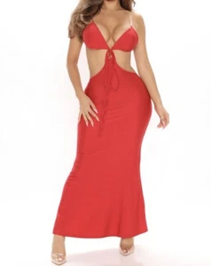 Moda Nova Looking at You Midi Vestido Rojo 2 Piezas Cadena Dorada Talla XL - Imagen 1 de 13