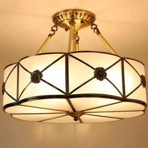 Vintage Ceiling Light Chandelier Stained Glass Lamp Flush Mount Fixture 110-220V - Picture 1 of 12
