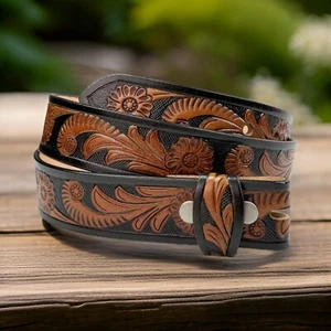 Handmade Men's Western Belt Genuine Full Grain Leather Heavy Duty Without Buckle - Picture 1 of 35