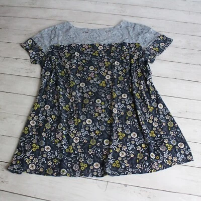 Top túnica mujer talla L azul floral encaje yugo manga corta Foto 1 de 4
