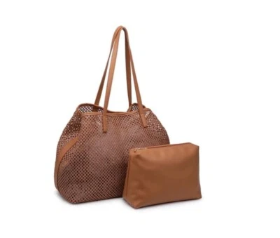 Urban Expressions Catherine woven mesh large tote + pouch - 2 PIECE SET -TAN - Image 1 of 4