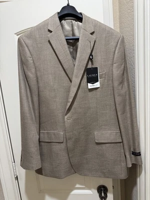 Blazer Abrigo Deportivo LAUREN Ralph Lauren Mezcla de Lino Dos Botones Beige Talla 48L Nuevo con Etiquetas Foto 1 de 4