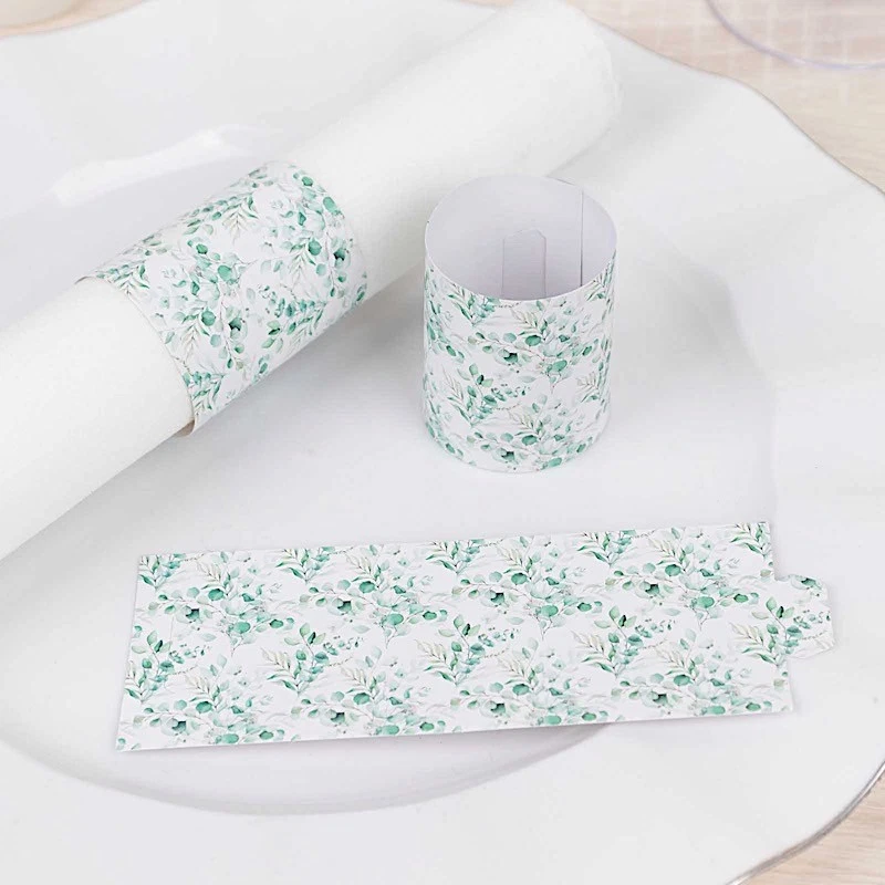 50 GREEN Floral Disposable Paper NAPKIN RINGS Wedding Party Gift Events - Image 1 of 4