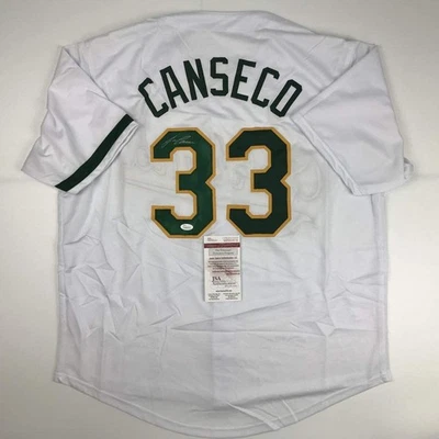 Autographed/Signed JOSE CANSECO Oakland White Baseball Jersey JSA COA Auto - Image 1 of 4