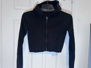 Brandy Melville Pullover schwarz Reißverschluss Hoodie gerippt cropped Größe Small - Bild 1 von 6
