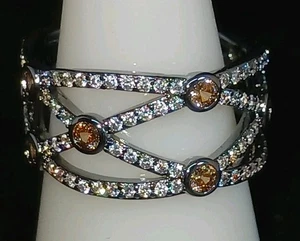 RBP8622 Intricate Crossover- Dark Smokey Topaz Cubic Zirconia On Hematite Size 7 - Picture 1 of 6