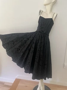 Vintage 40s Black Cocktail Formal Dress Gown Full Circle Skirt Formal Party 50s - Picture 1 of 24