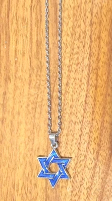 Nuevo Collar Mujer Estrella de David Judío Magen David Colgante 17" Plateado y Azul Foto 1 de 4