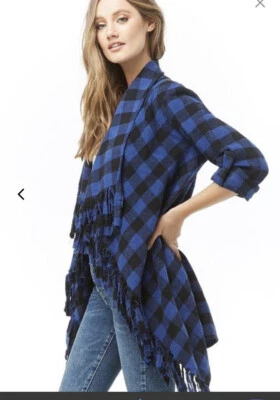 Cárdigan con flecos de lana a cuadros búfalo a cuadros Foto 1 de 4