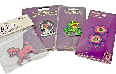 4 NEW PatchEms, Wright, LaVogue Iron-On Patches/Appliqués - Dog Cow Frog - Image 1 of 4