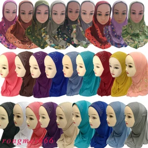 Muslim Kids Girls Hijab Scarf Islamic Children Hot Drilling Scarf Headscarf 2-6Y - Picture 1 of 132