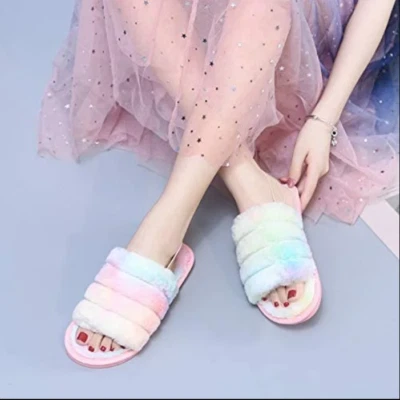 拖鞋带女式所有尺寸模糊拖鞋凉鞋人造毛皮所有季节 — 第 1/4 张图片