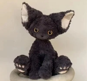 Black Curly Hair Kitten Cat Plush Toy 14" Stuffed Animal Toddler Doll Gift Kids - Picture 1 of 7