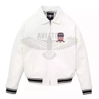 Men’s Avirex Bomber Varsity Real Leather Flight Jacket USA Logo  Multiple Colors - Image 1 of 4