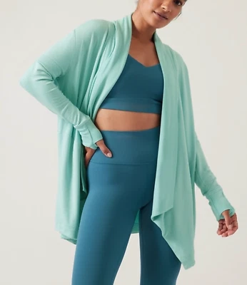 ATHLETA REEF GREEN POCKETS NIRVANA PRANAYAMA RESTORE WRAP CARDIGAN PETITE Sz XSP - Image 1 of 4