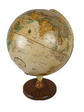 .G 1 VINTAGE REPLOGLE 12" WORLD CLASS SERIES GLOBE RAISED RELIEF WOOD BASE