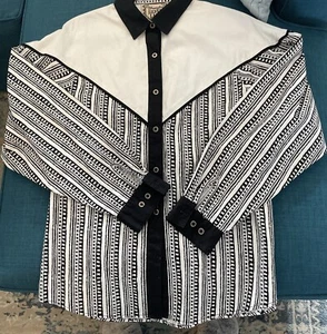 Vintage RARE 1990s Wrangler Silver Lake Black White Shirt Women's Size XL - Picture 1 of 5