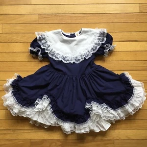 Lid'l Dolly's Dress Circle Frilly Ruffle Lace Party Pageant Size 6 Navy Blue - Picture 1 of 12