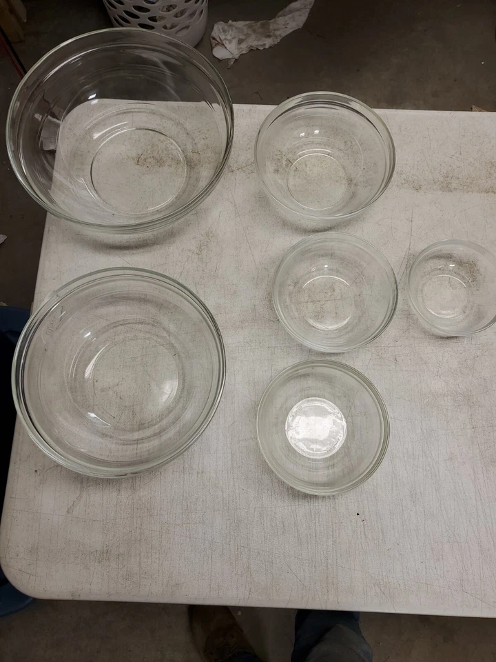 Juego de 6 cuencos mezcladores de vidrio transparente de Duralex Francia Foto 1 de 4