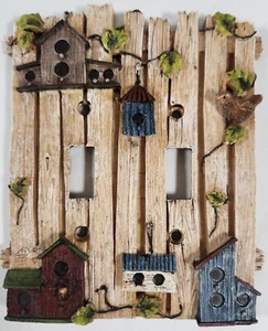 Vintage Homespun Handpainted Light Switch Plate Birdhouses Country Decor - Picture 1 of 4