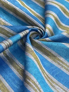 Tela Moiré Azul Ikat Patrón Rayas por 2 Yardas - Lujosa Seda. - Imagen 1 de 15