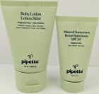 Pipette Fragrance Free Baby Lotion and Mineral Sunscreen SPF 50 Travel Set