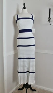 NWT Victoria's Secret White Lace Blue Stripe Stretch Knit Maxi Dress size S/M - Picture 1 of 12