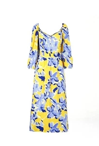 Michelle Keegan Blue Floral Print Sweetheart Midi Dress Size - 10 - 12 - 14 - 16 - Picture 1 of 5